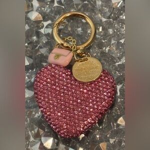 Pink Heart Keychain with Pink Purse, and Gold Accents